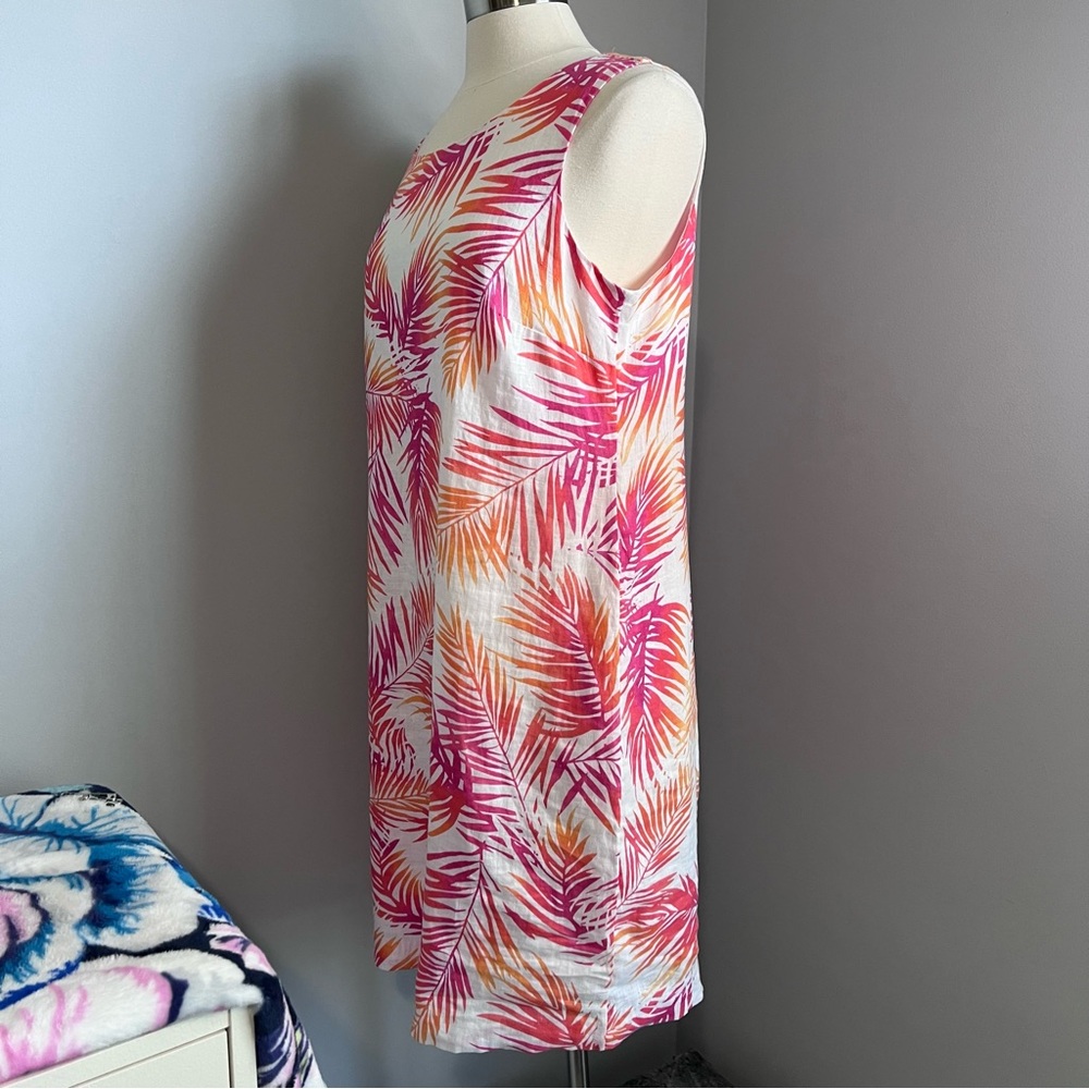 J. Jill 12 Pink Orange Tropical Linen Sleeveless Shift Dress - Picture 8 of 17
